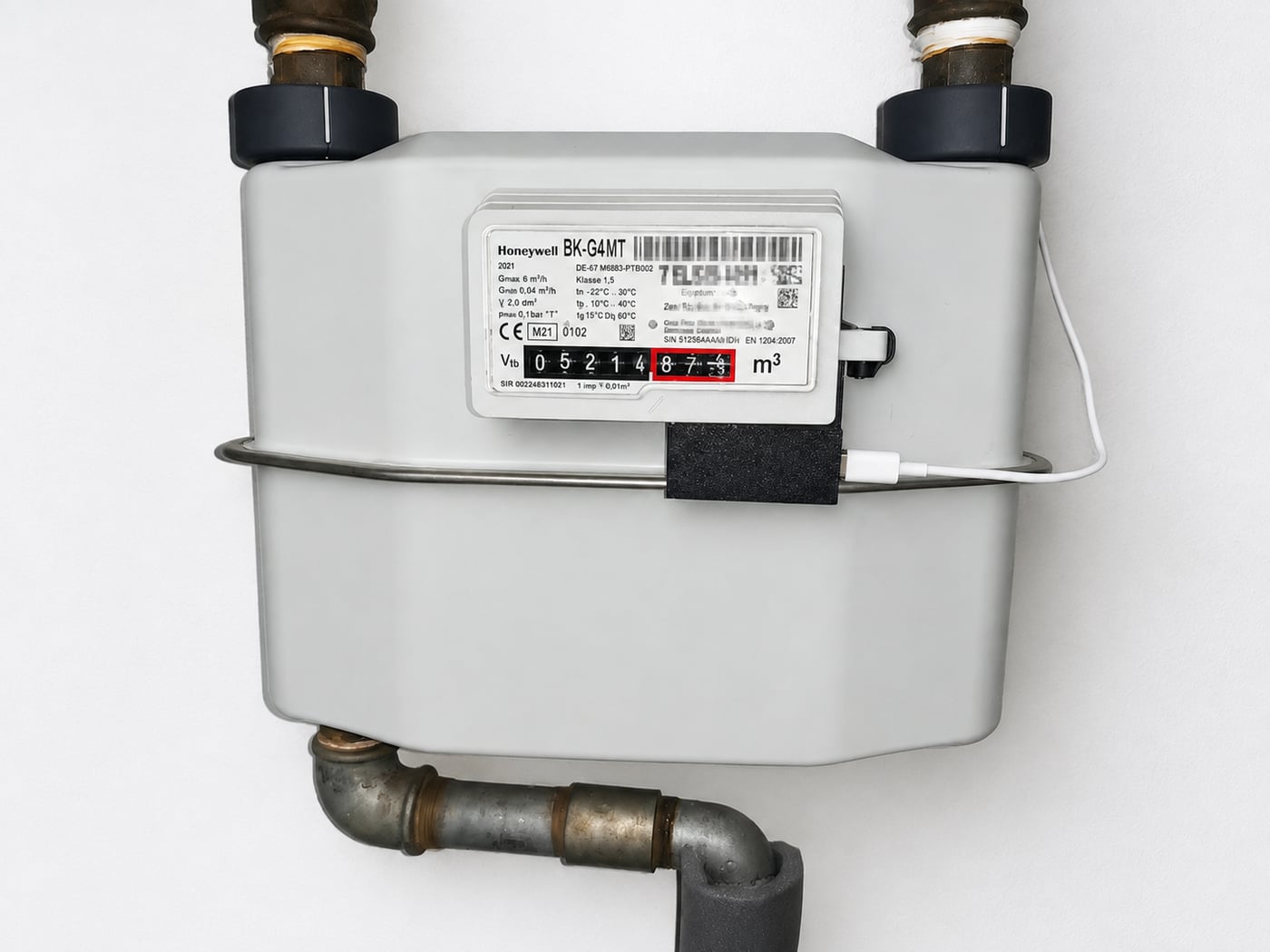 SmartGas Impulszähler Plus montiert am Gaszähler